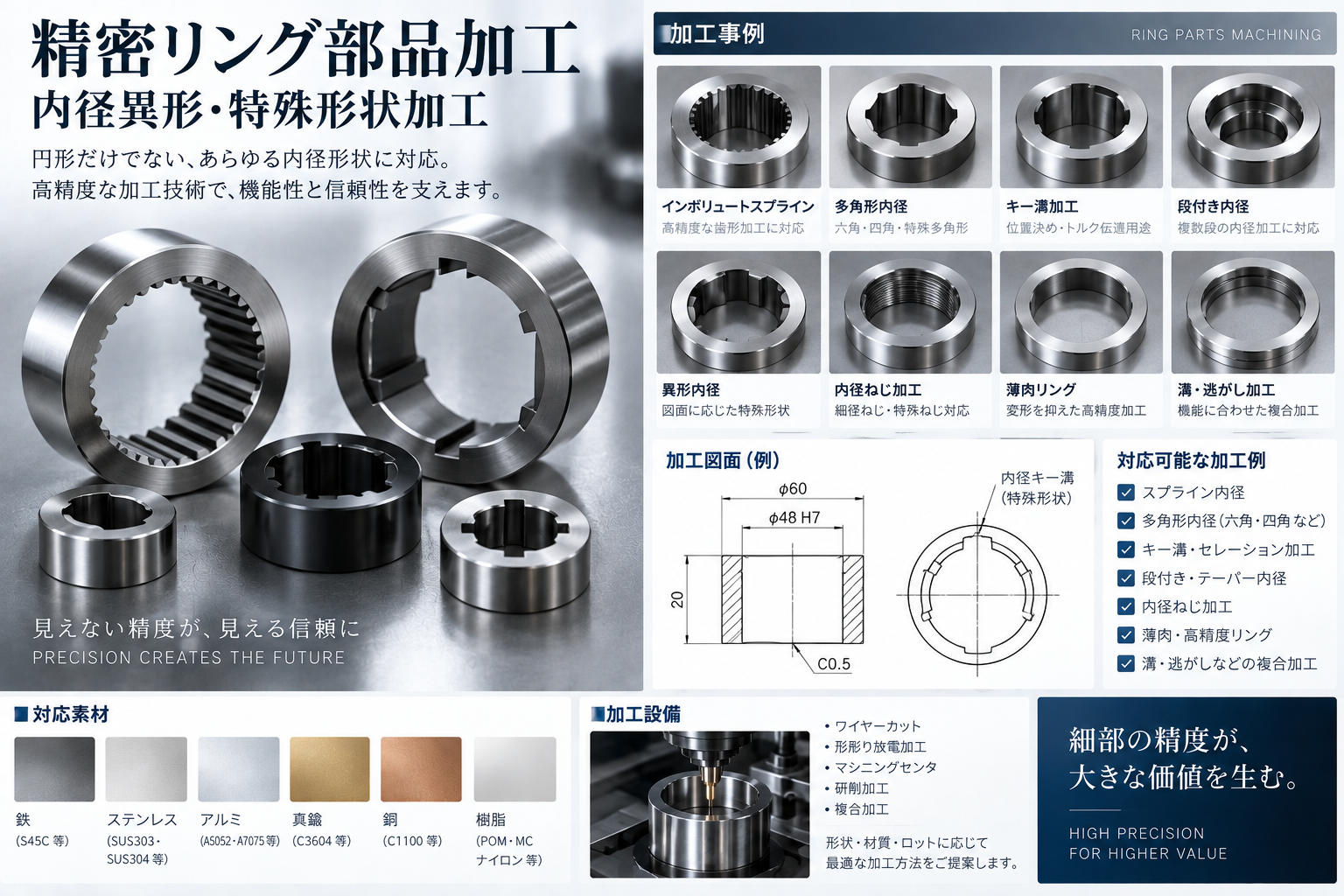精密リング部品加工|内径異形・特殊形状加工