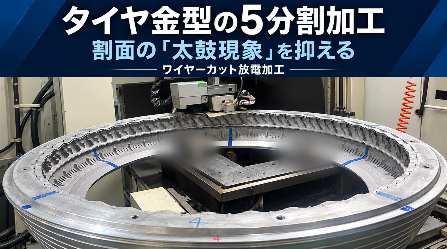 タイヤ金型の5分割加工|ワイヤーカットで「太鼓現象」を抑え、割面精度を追求
